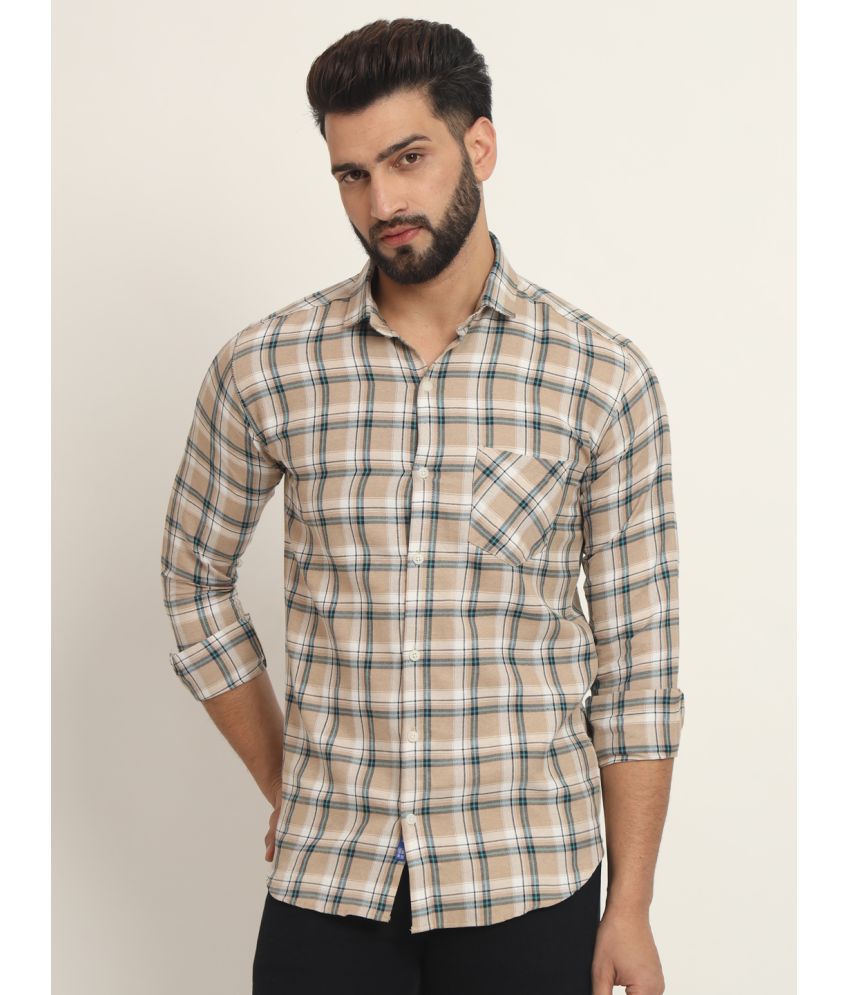     			RAGZO Cotton Blend Slim Fit Checks Full Sleeves Men's Casual Shirt - Beige ( Pack of 1 )