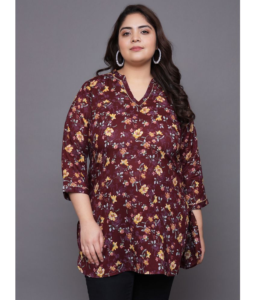     			Tissu Cotton Printed Straight Women's Kurti - Maroon ( Pack of 1 )