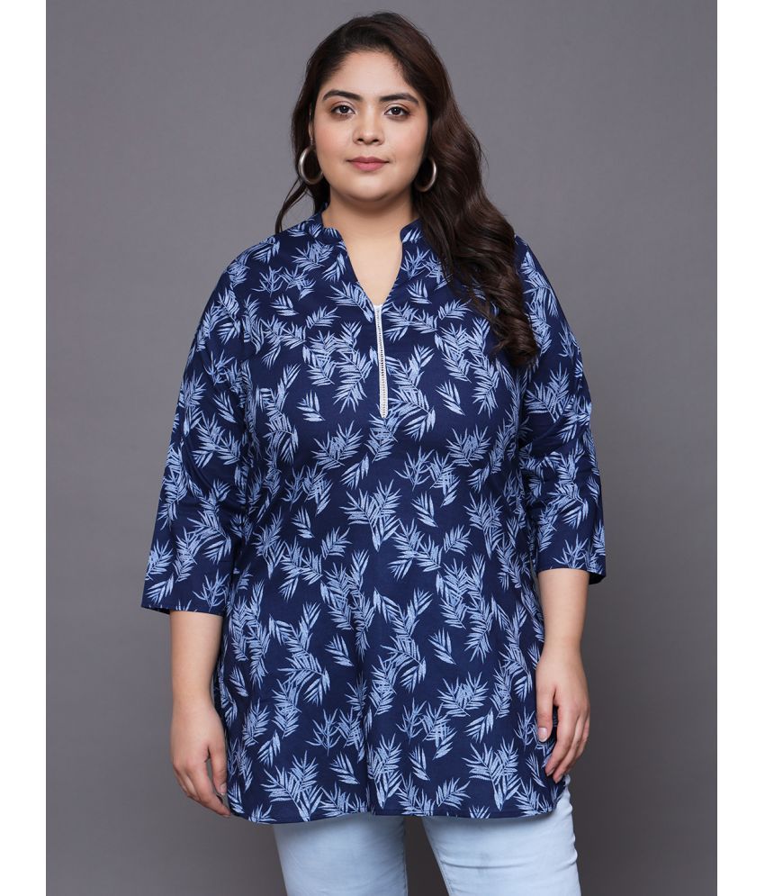     			Tissu Cotton Printed Straight Women's Kurti - Navy ( Pack of 1 )