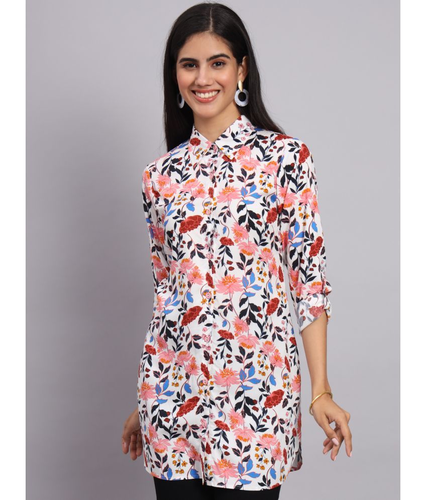     			Tissu Rayon Printed Shirt Style Women's Kurti - White ( Pack of 1 )