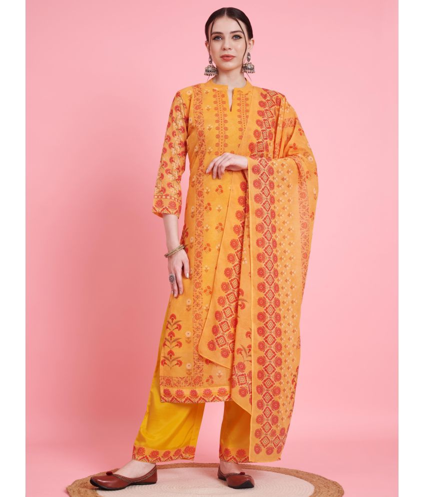     			Vbuyz Georgette Printed Kurti With Palazzo Women's Stitched Salwar Suit - Yellow ( Pack of 1 )