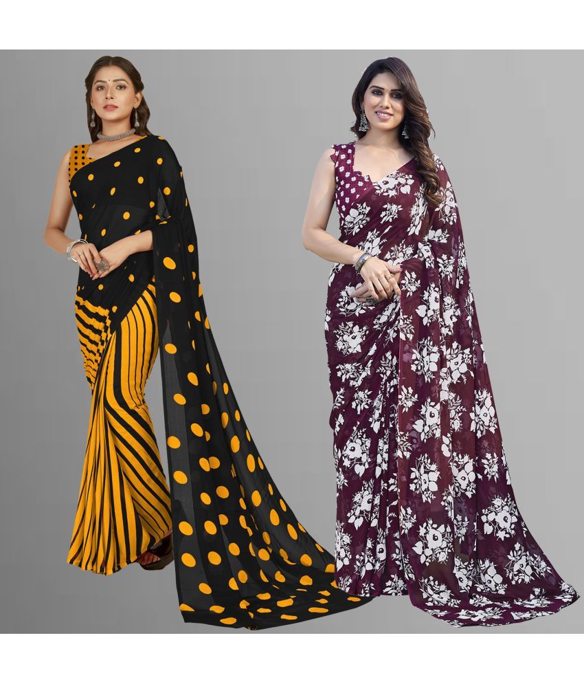     			Kashvi Sarees Georgette Printed Saree With Blouse Piece - Multicolour ( Pack of 2 )