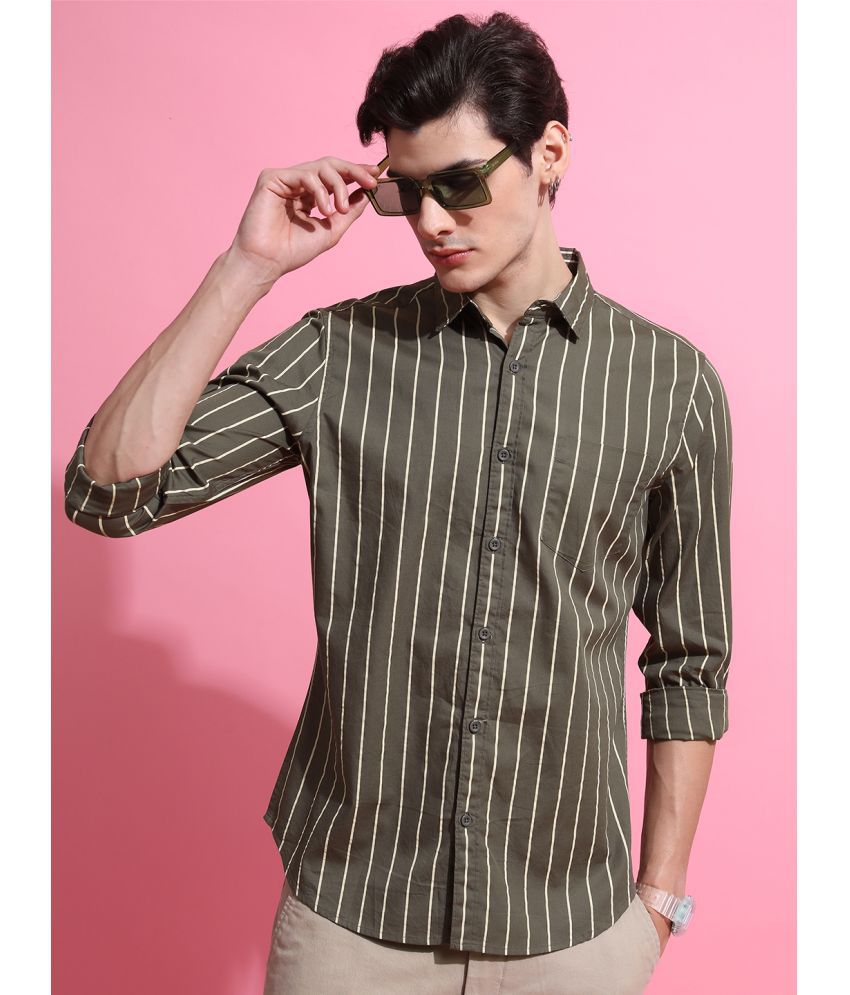     			Ketch 100% Cotton Regular Fit Striped Full Sleeves Men's Casual Shirt - Olive ( Pack of 1 )