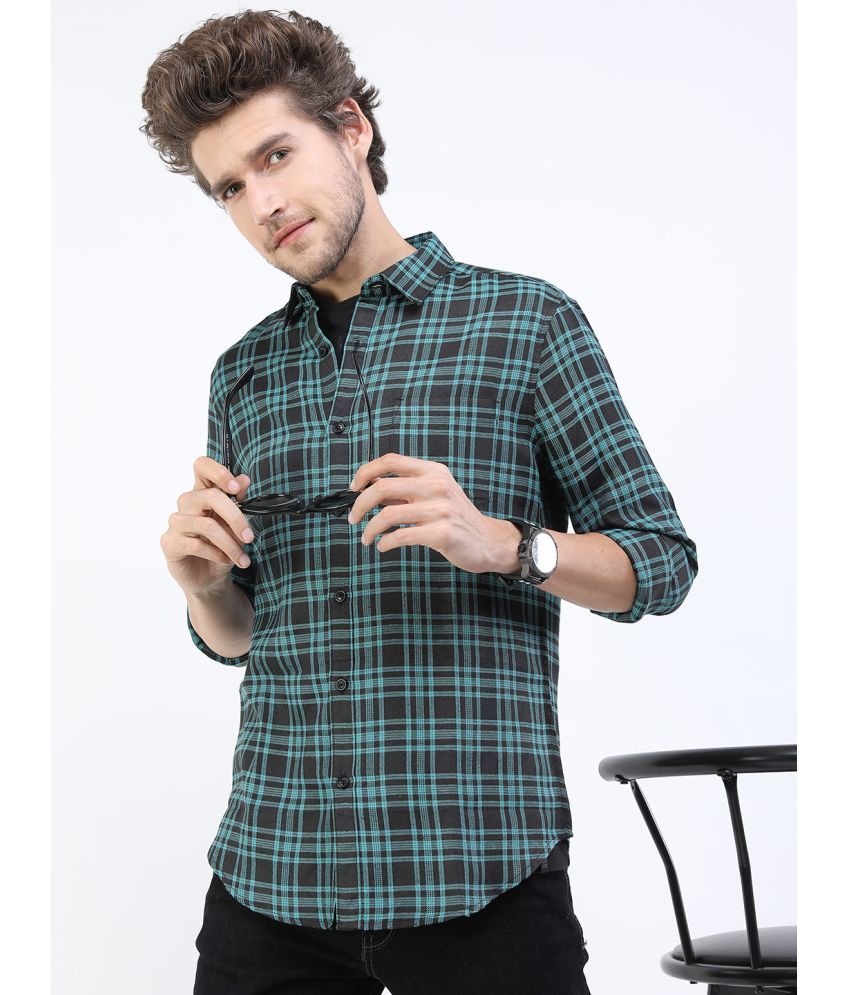     			Ketch Cotton Blend Regular Fit Checks Rollup Sleeves Men's Casual Shirt - Green ( Pack of 1 )