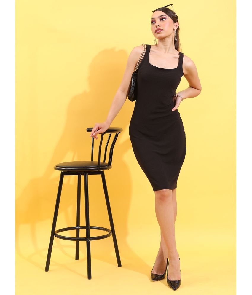     			Ketch Polyester Blend Solid Knee Length Women's Bodycon Dress - Black ( Pack of 1 )