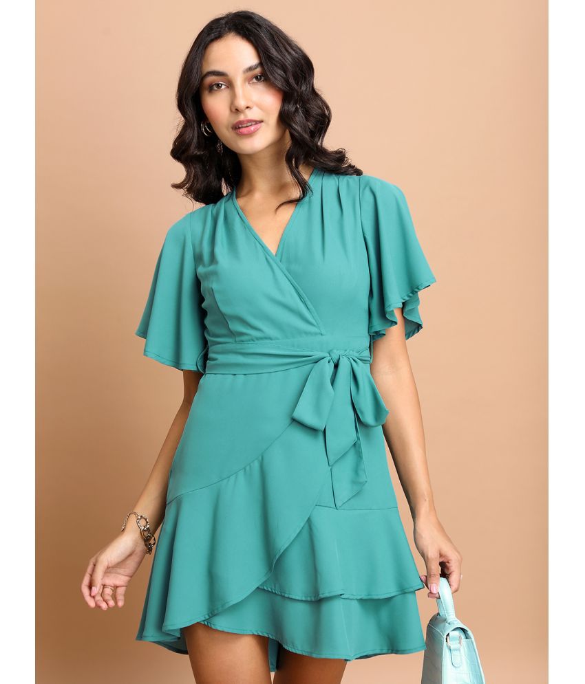     			Ketch Polyester Solid Mini Women's Wrap Dress - Green ( Pack of 1 )
