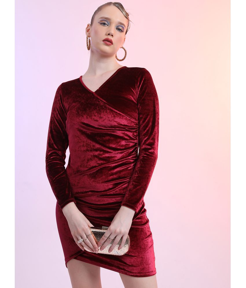     			Ketch Velvet Solid Mini Women's Bodycon Dress - Red ( Pack of 1 )