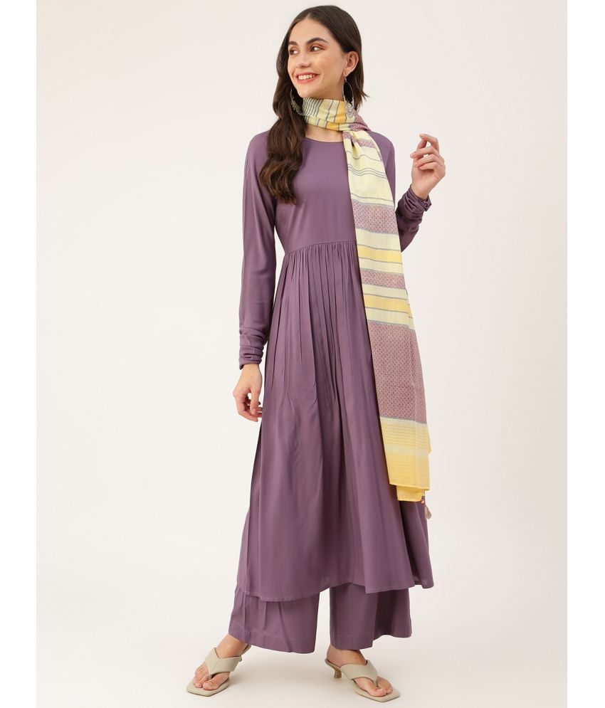     			THE FAB FACTORY Rayon Solid Kurti With Palazzo Women's Stitched Salwar Suit - Lavender ( Pack of 1 )