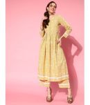 Varanga Cotton Printed Kurti With Pants Women's Stitched Salwar Suit - Yellow ( Pack of 1 )