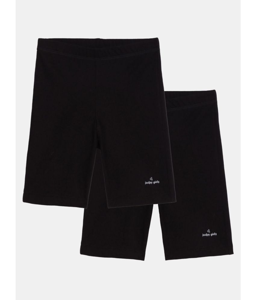     			Jockey SG03 Girl's Super Combed Cotton Elastane Stretch Shorties - Black (Pack of 2)