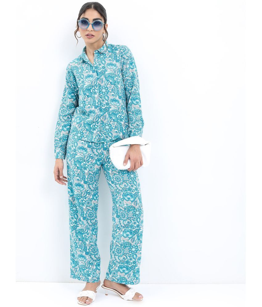     			Ketch Blue Printed Pant Top Set