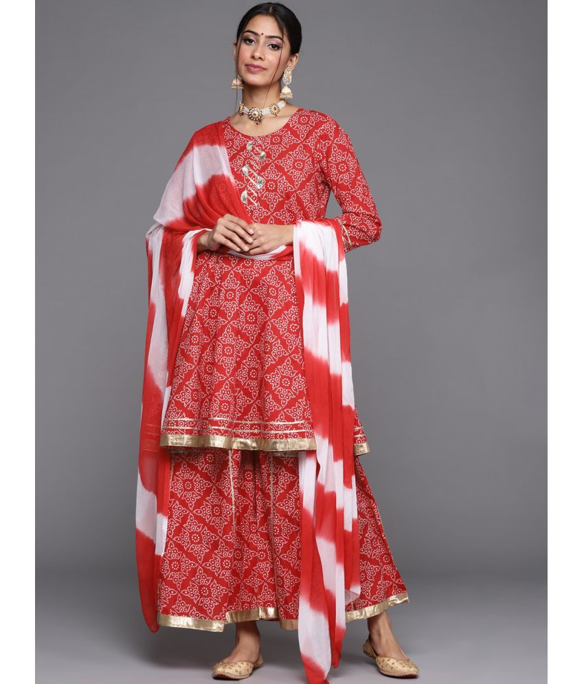     			Varanga Cotton Printed Kurti With Pants Women's Stitched Salwar Suit - Red ( Pack of 1 )