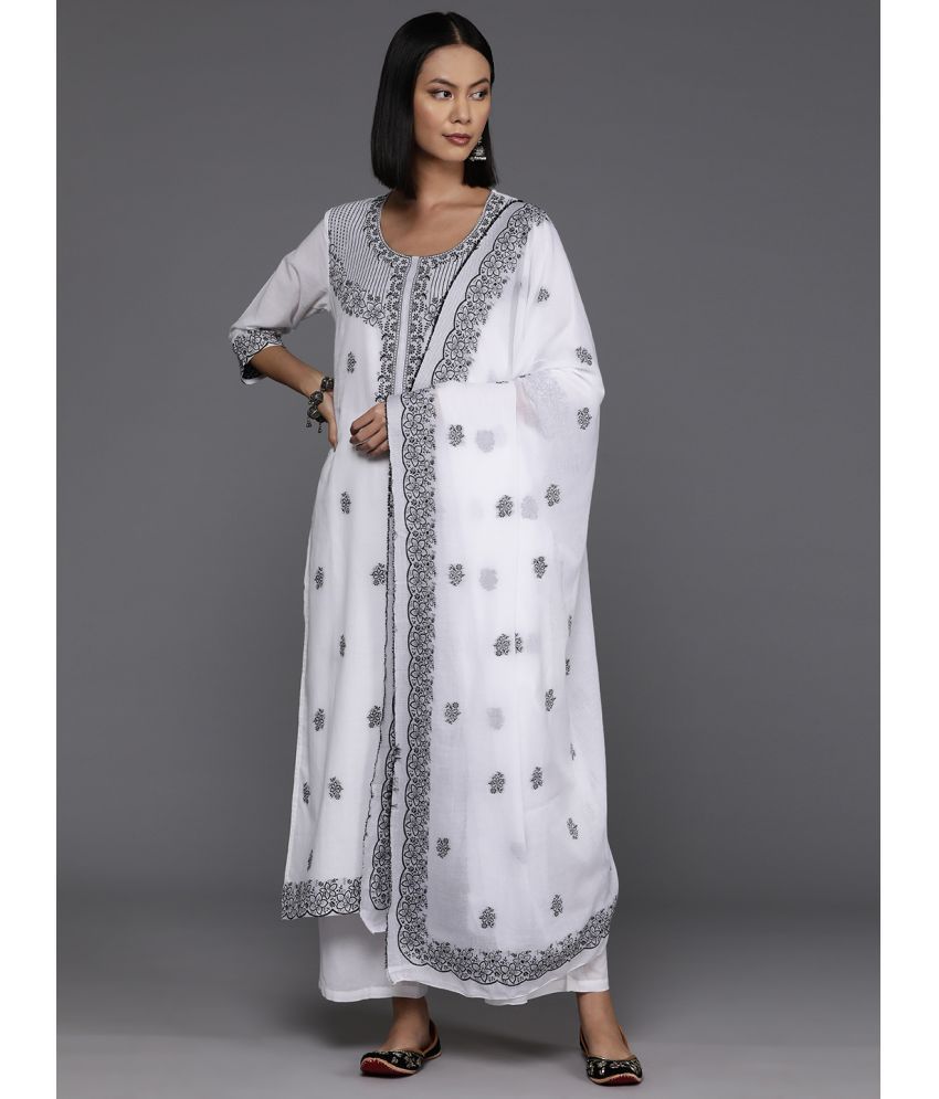     			Varanga Cotton Self Design Kurti With Pants Women's Stitched Salwar Suit - White ( Pack of 1 )