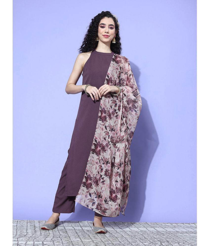     			Varanga Crepe Solid Kurti With Pants Women's Stitched Salwar Suit - Purple ( Pack of 1 )