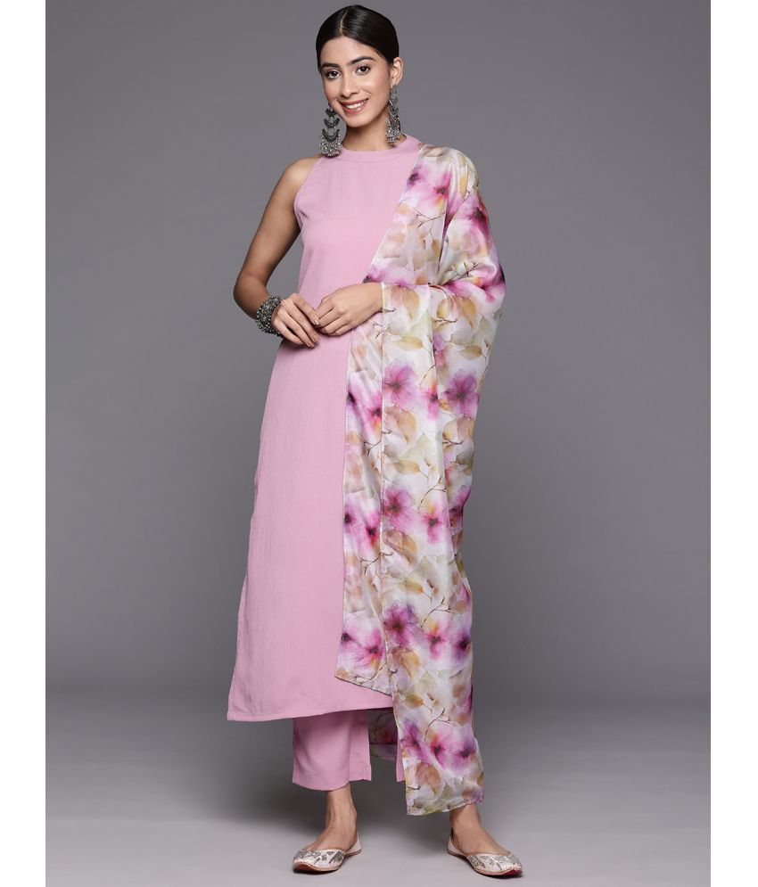     			Varanga Crepe Solid Kurti With Pants Women's Stitched Salwar Suit - Pink ( Pack of 1 )