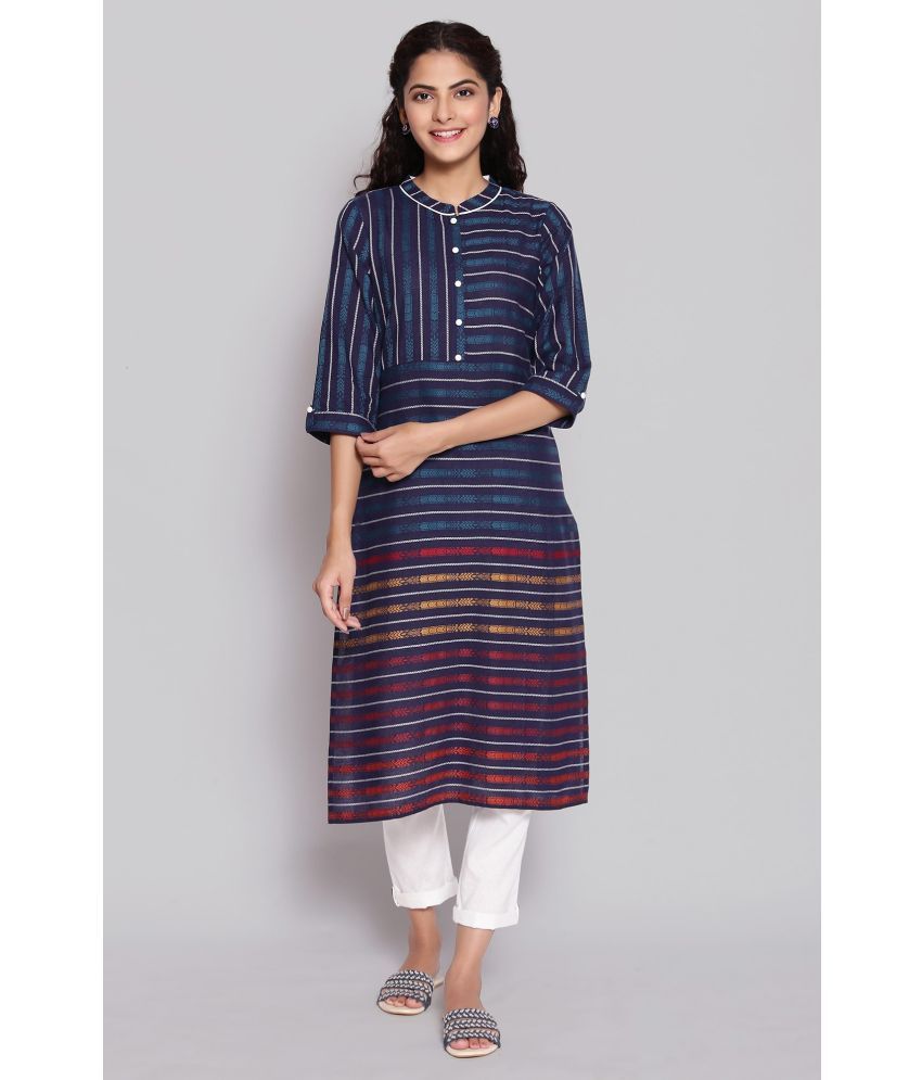     			Aurelia Cotton Striped Straight Women's Kurti - Blue ( Pack of 1 )