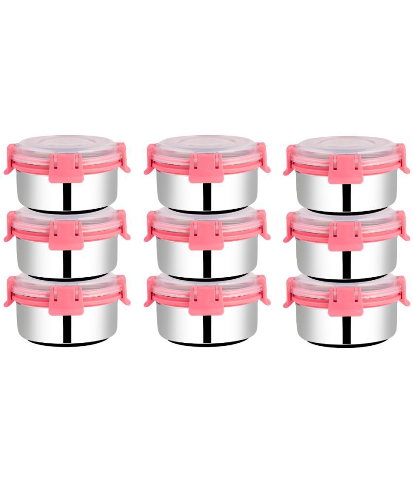     			BOWLMAN Smart Clip Lock Steel Pink Food Container ( Set of 9 )