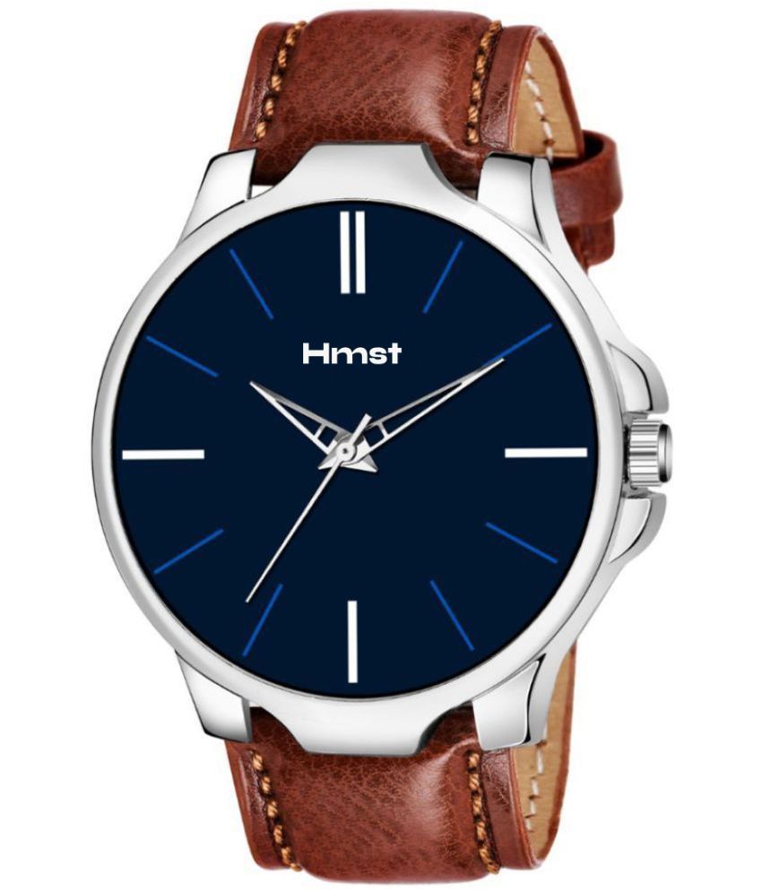     			HMST Brown Leather Analog Men's Watch