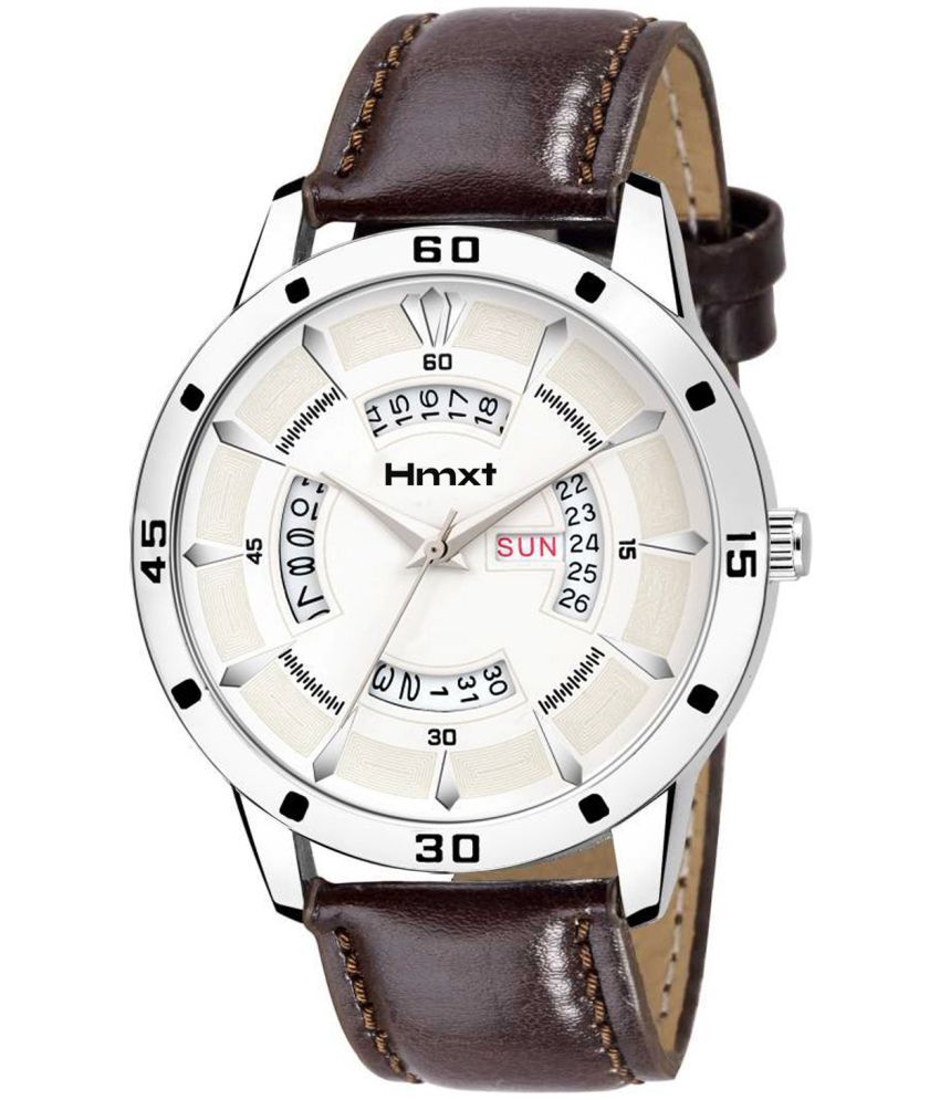     			HMXT Brown Leather Analog Men's Watch