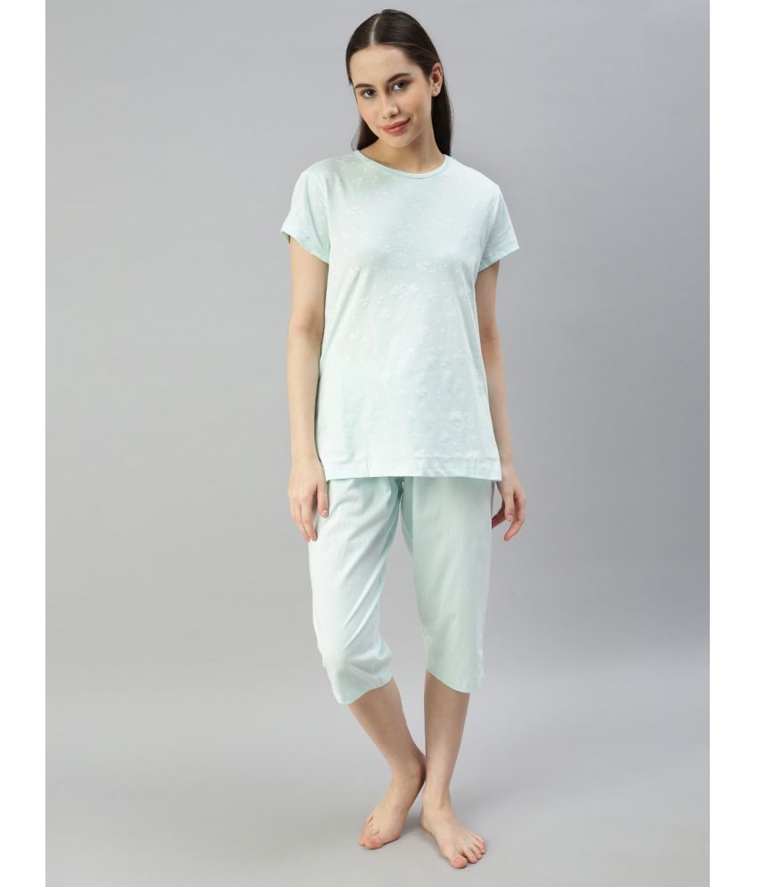     			JUNEBERRY Light Blue Cotton Women's Nightwear Nightsuit Sets ( Pack of 1 )