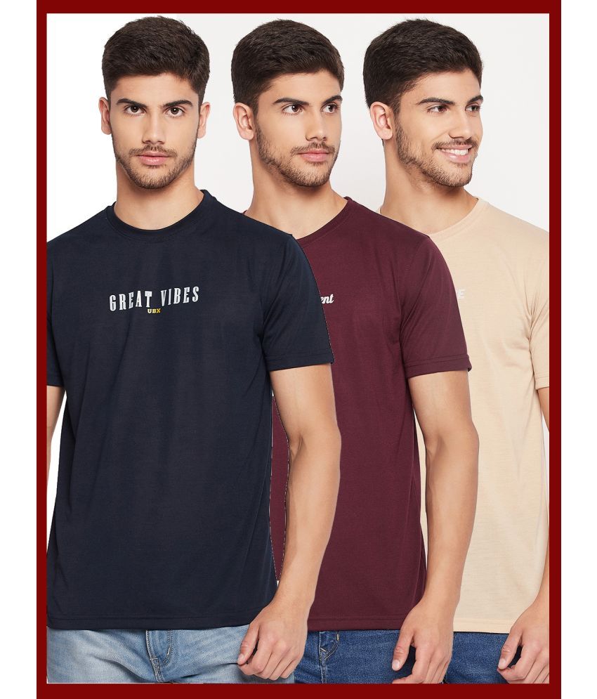     			UBX Cotton Blend Regular Fit Printed Half Sleeves Men's T-Shirt - Maroon ( Pack of 3 )