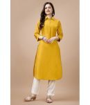 MOJILAA Art Silk Solid Straight Women's Kurti - Mustard ( Pack of 1 )