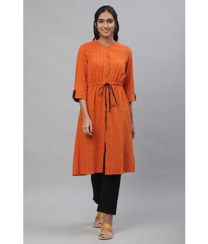     			Aurelia Cotton Printed Front Slit Women's Kurti - Orange ( Pack of 1 )