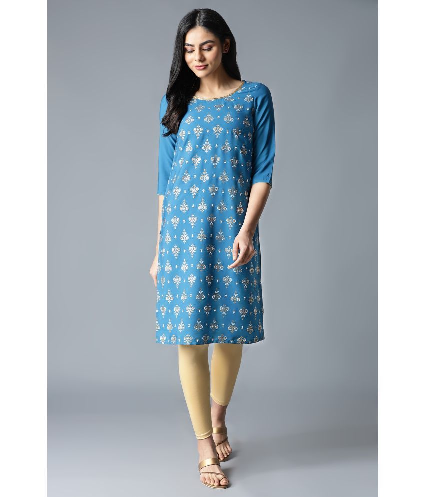     			Aurelia Polyester Printed Straight Women's Kurti - Blue ( Pack of 1 )