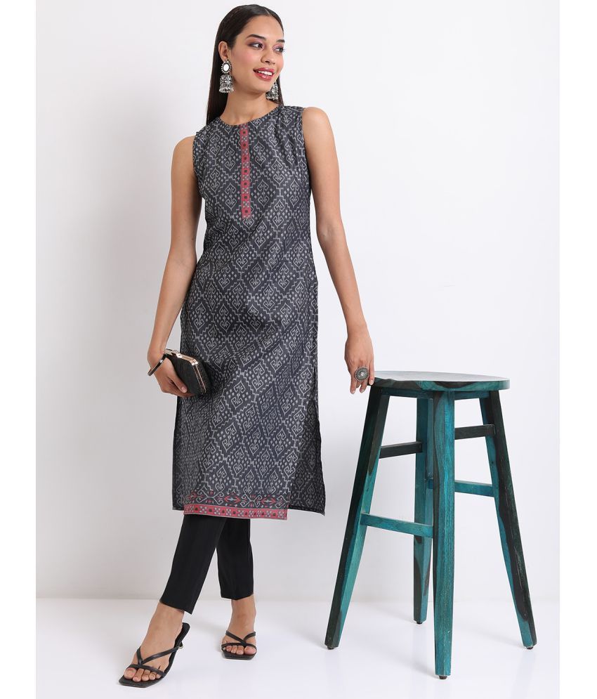     			Ketch Polyester Printed Kurti With Pants Women's Stitched Salwar Suit - Black ( Pack of 1 )