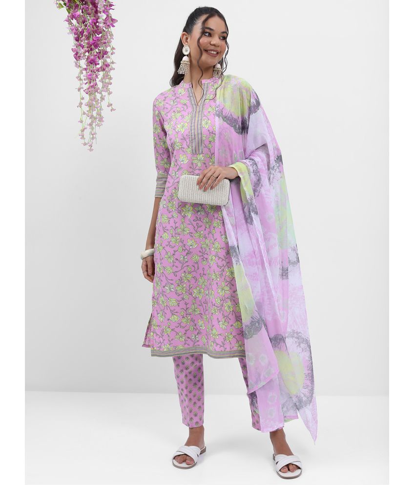     			Ketch Polyester Printed Kurti With Pants Women's Stitched Salwar Suit - Mauve ( Pack of 1 )