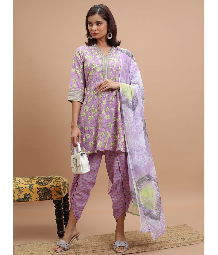     			Ketch Polyester Printed Kurti With Pants Women's Stitched Salwar Suit - Mauve ( Pack of 1 )