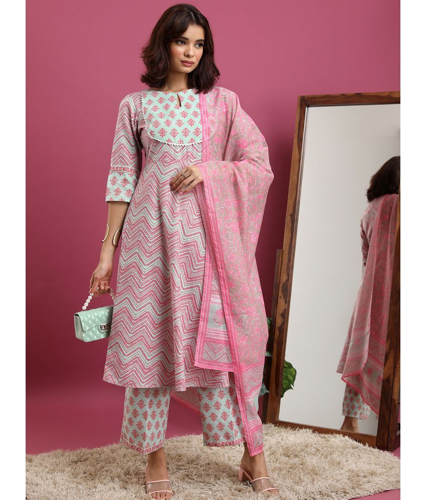     			Ketch Polyester Printed Kurti With Palazzo Women's Stitched Salwar Suit - Pink ( Pack of 1 )