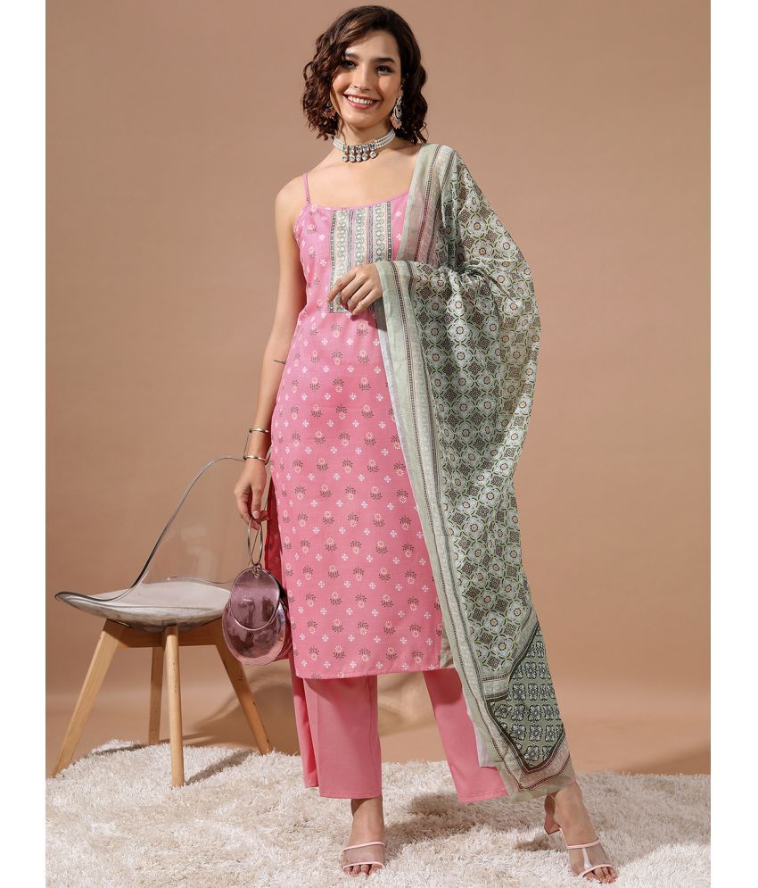     			Ketch Polyester Printed Kurti With Palazzo Women's Stitched Salwar Suit - Pink ( Pack of 1 )