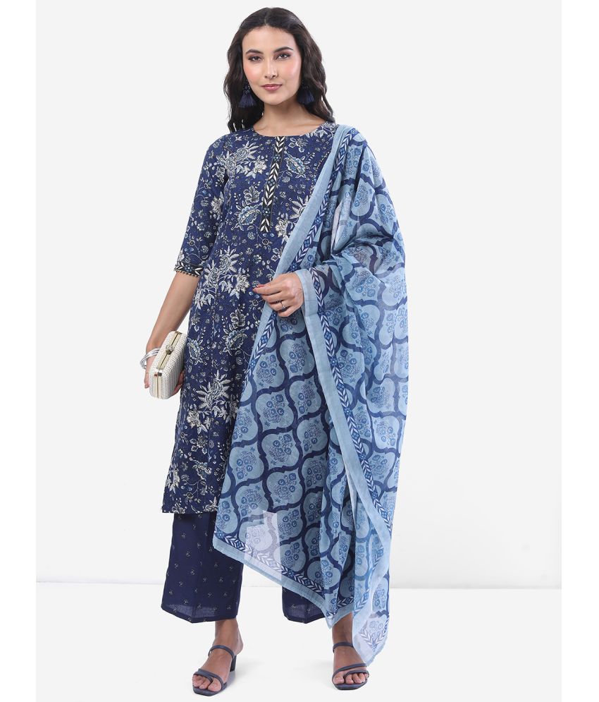     			Ketch Polyester Printed Kurti With Palazzo Women's Stitched Salwar Suit - Blue ( Pack of 1 )
