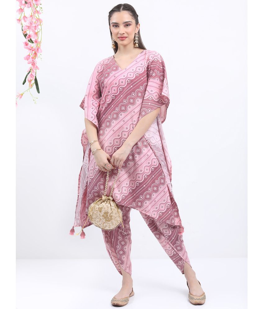     			Ketch Polyester Printed Kurti With Dhoti Pants Women's Stitched Salwar Suit - Mauve ( Pack of 1 )