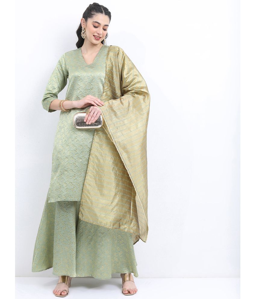     			Ketch Polyester Self Design Kurti With Sharara And Gharara Women's Stitched Salwar Suit - Sea Green ( Pack of 1 )