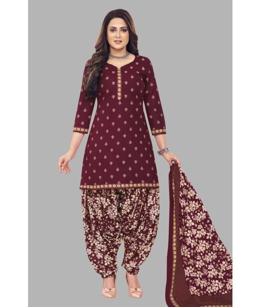     			SIMMU Unstitched Cotton Printed Dress Material - Maroon ( Pack of 1 )