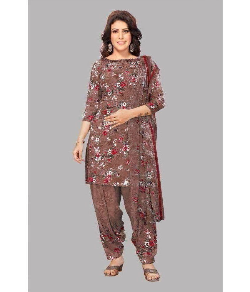     			SIMMU Unstitched Crepe Printed Dress Material - Brown ( Pack of 1 )