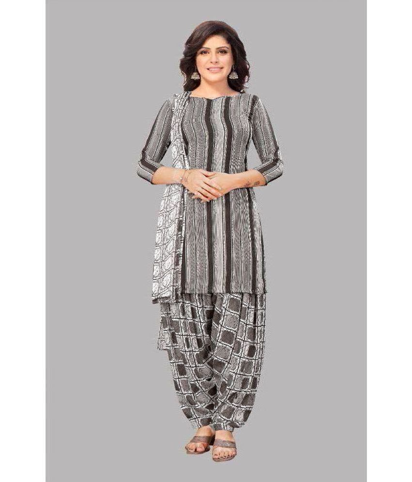     			SIMMU Unstitched Crepe Striped Dress Material - Light Grey ( Pack of 1 )