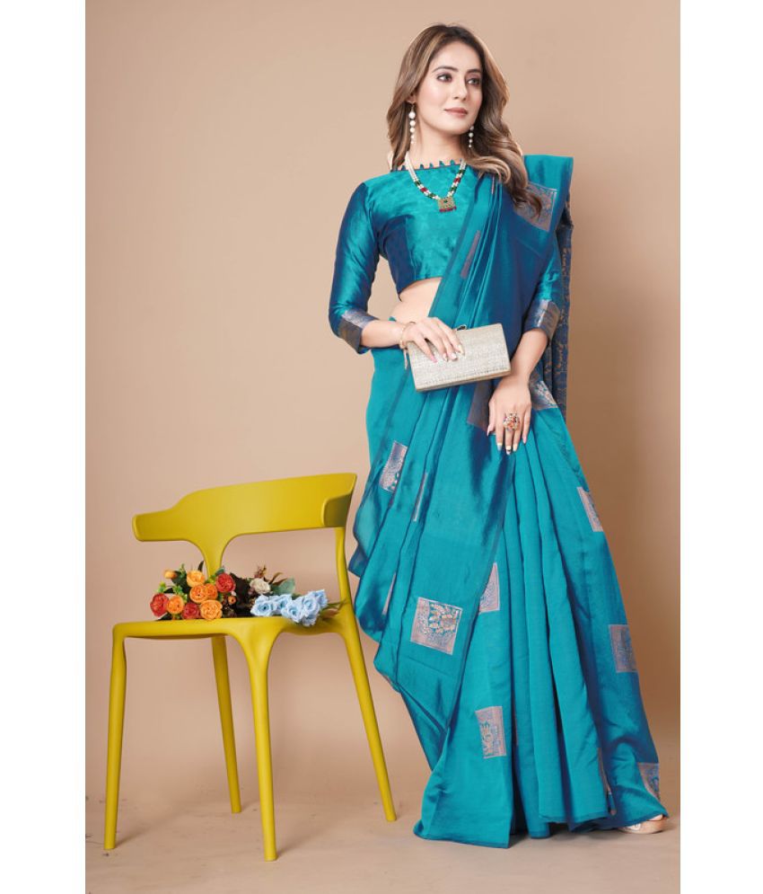     			Surat Textile Co Banarasi Silk Embellished Saree With Blouse Piece - SkyBlue ( Pack of 1 )