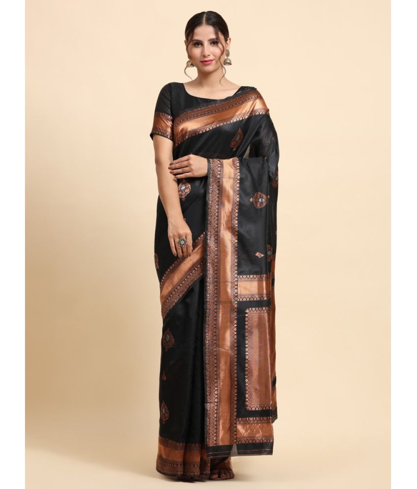     			Surat Textile Co Banarasi Silk Embellished Saree With Blouse Piece - Black ( Pack of 1 )