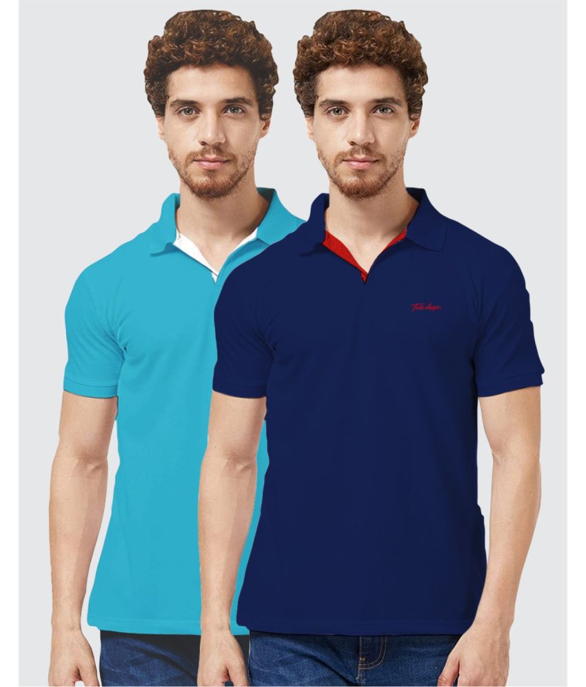    			TAB91 Cotton Regular Fit Solid Half Sleeves Men's Polo T Shirt - Blue ( Pack of 2 )