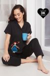 Clovia Black Cotton Women's Nightwear Nightsuit Sets ( Pack of 2 )