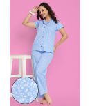 Clovia Blue Cotton Women's Nightwear Nightsuit Sets ( Pack of 2 )