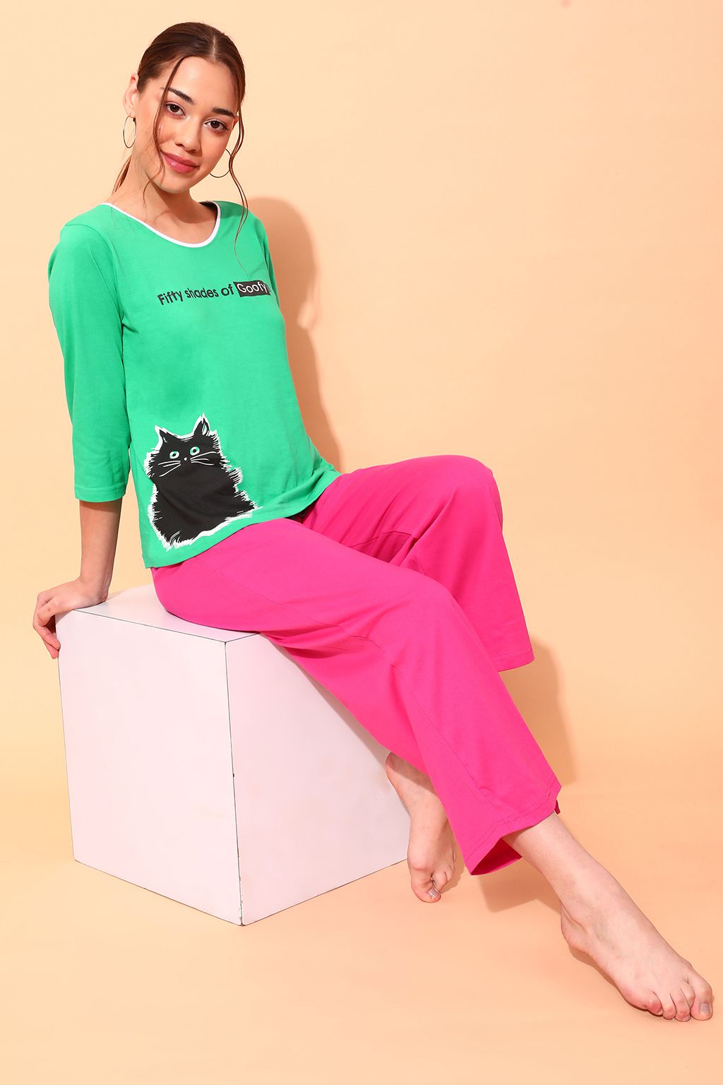     			Clovia Green Cotton Women's Nightwear Nightsuit Sets ( Pack of 2 )