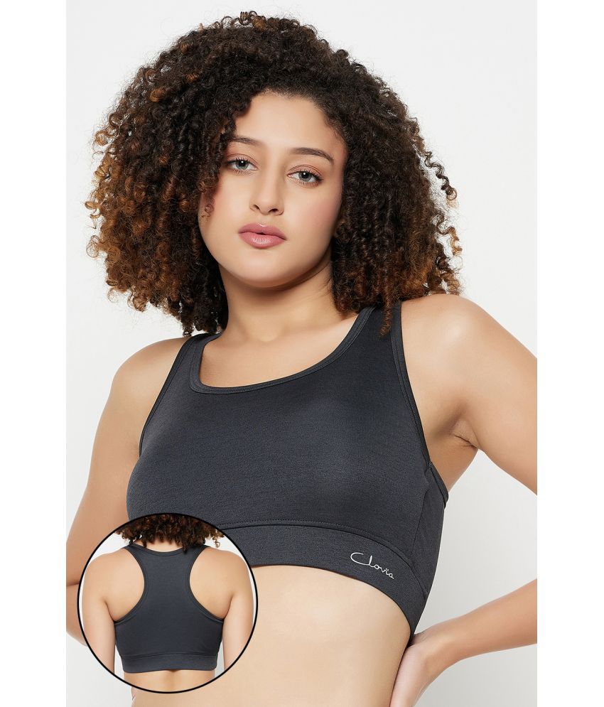     			Clovia Grey Polyester Removable Padding Women's Sports Bra ( Pack of 1 )