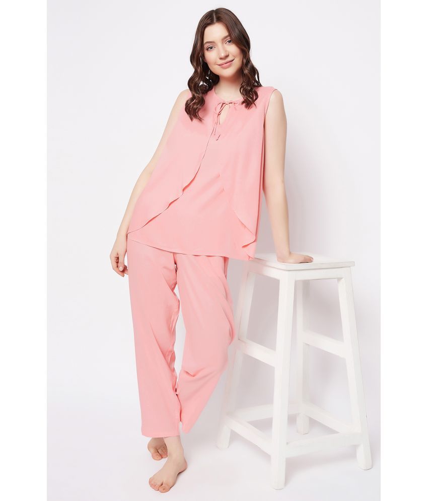     			Clovia Pink Rayon Women's Nightwear Nightsuit Sets ( Pack of 2 )