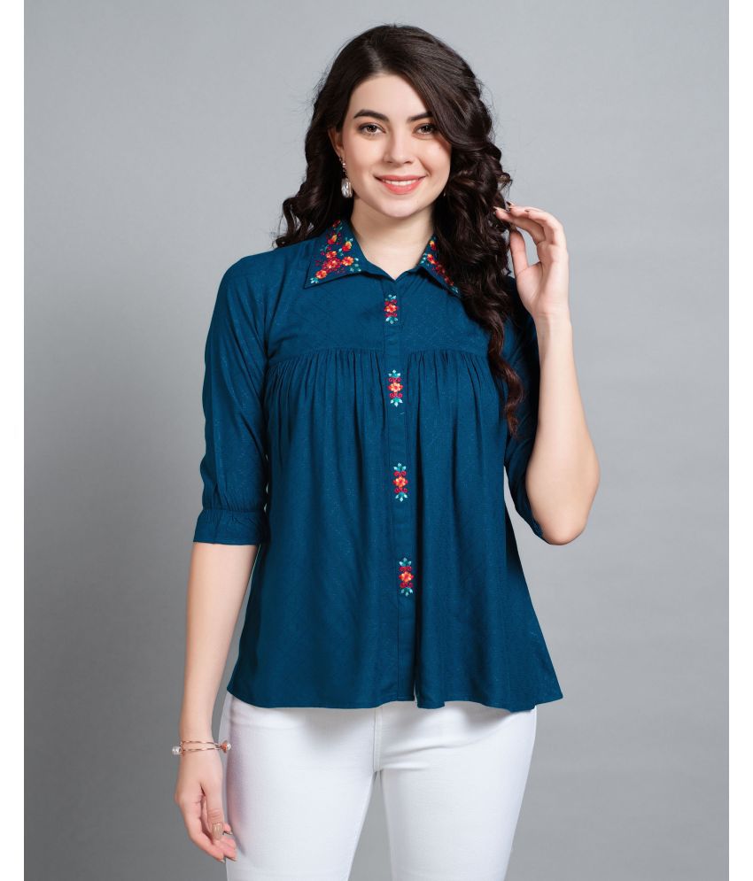    			MOJILAA Blue Viscose Women's Shirt Style Top ( Pack of 1 )