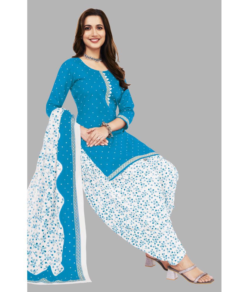     			SIMMU Cotton Printed Kurti With Patiala Women's Stitched Salwar Suit - Blue ( Pack of 1 )