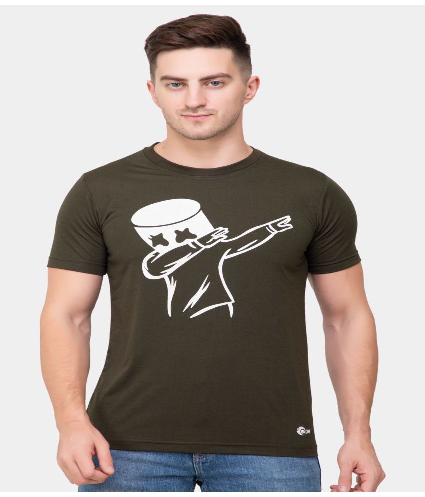     			EKOM Cotton Blend Regular Fit Printed Half Sleeves Men's T-Shirt - Olive ( Pack of 1 )